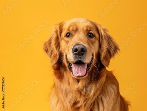 Dog Golden Retriever on a yellow-orange background