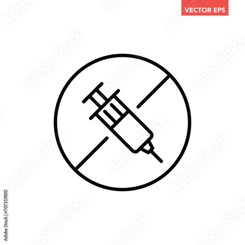 Black single round steroids free line icon, simple antibiotic ingredient no contain mark flat design pictogram, infographic vector for app logo web button ui ux interface isolated on white background