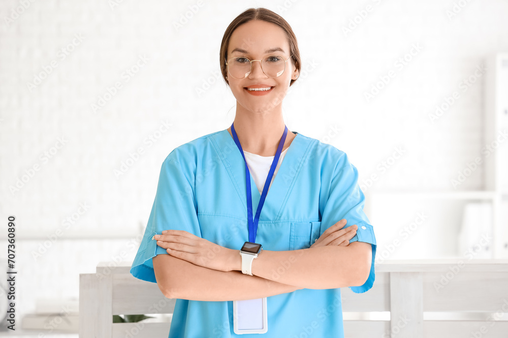 Portrait of female medical intern in clinic Portrait of female medical intern in clinic