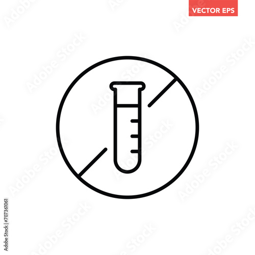 Black single round no artificial flavour line icon, simple ingredient no contain mark flat design pictogram, infographic vector for app logo web button ui ux interface isolated on white background
