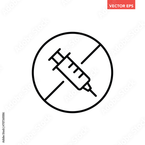 Black single round steroids free line icon, simple antibiotic ingredient no contain mark flat design pictogram, infographic vector for app logo web button ui ux interface isolated on white background