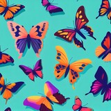 Different Butterflies illustration, Anime Style, Pattern, Solid Color, 4k