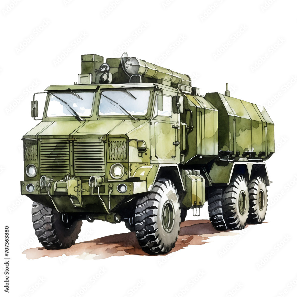 Watercolor military hypermobile unit isolated on a white background