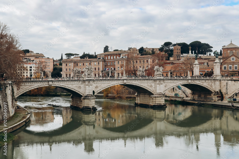 Rome, Italy - 27.12.2023: Ponte Vittorio Emanuele II bridge in Rome, Italy Rome, Italy - 27.12.2023: Ponte Vittorio Emanuele II bridge in Rome, Italy