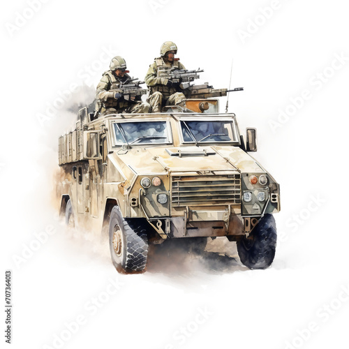 Watercolor military in an ambush isolated on a white background 