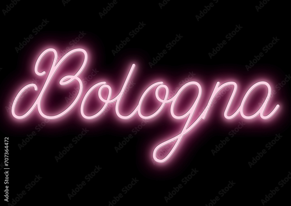 Bologna - city name - neon tubular writing - pink color - black background changeable to other colors or transparent - ideal for menus, photos, boxes, advertising, presentations	 - obrazy, fototapety, plakaty 