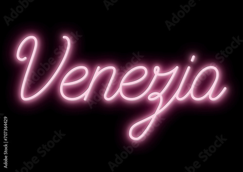 Venezi - city name - neon tubular writing - pink color - black background changeable to other colors or transparent - ideal for menus, photos, boxes, advertising, presentations 