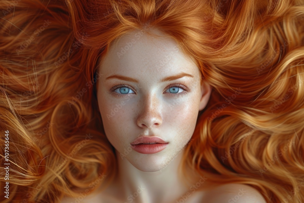 Captivating Beauty in Motion: A Closeup Portrait of a Stunning Young European Model Shaking Her Blonde Hair, Generative AI