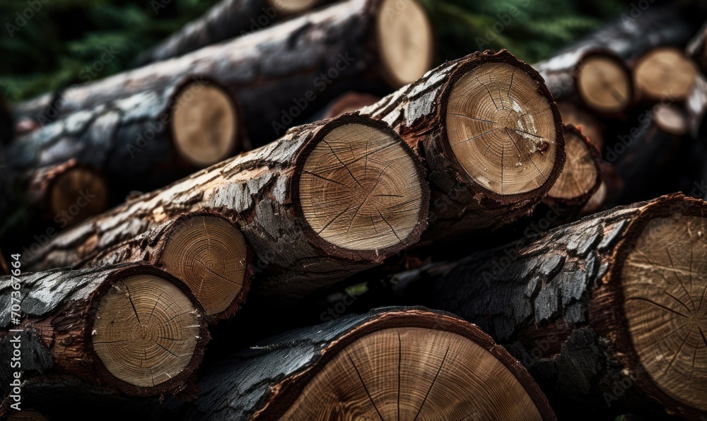 Pile of cut tree trunks in forest, closeup view Pile of cut tree trunks in forest, closeup view