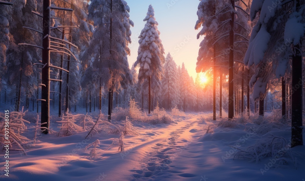 Beautiful winter forest landscape with trees covered with hoarfrost and snow Beautiful winter forest landscape with trees covered with hoarfrost and snow