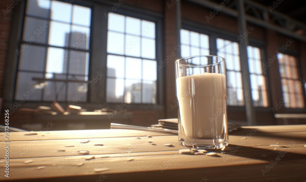 A glass of milk on a wooden table A glass of milk on a wooden table