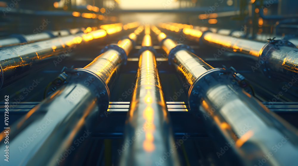 Uma visão panorâmica da construção de oleodutos e gasodutos destacando a extensa rede e infraestrutura envolvidas no transporte de energia - obrazy, fototapety, plakaty 