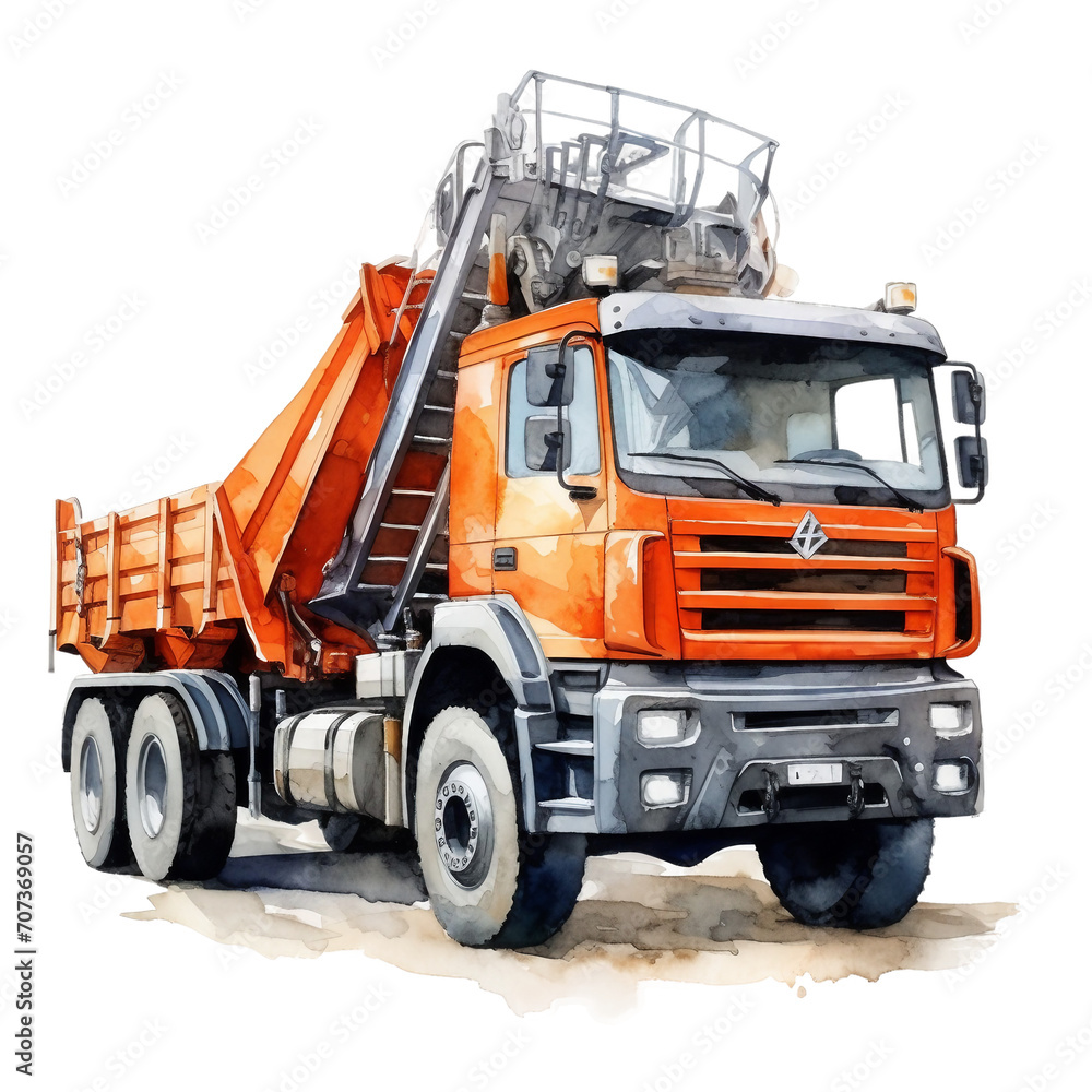 Fototapeta premium Watercolor Kamaz with a manipulator isolated on a white background 