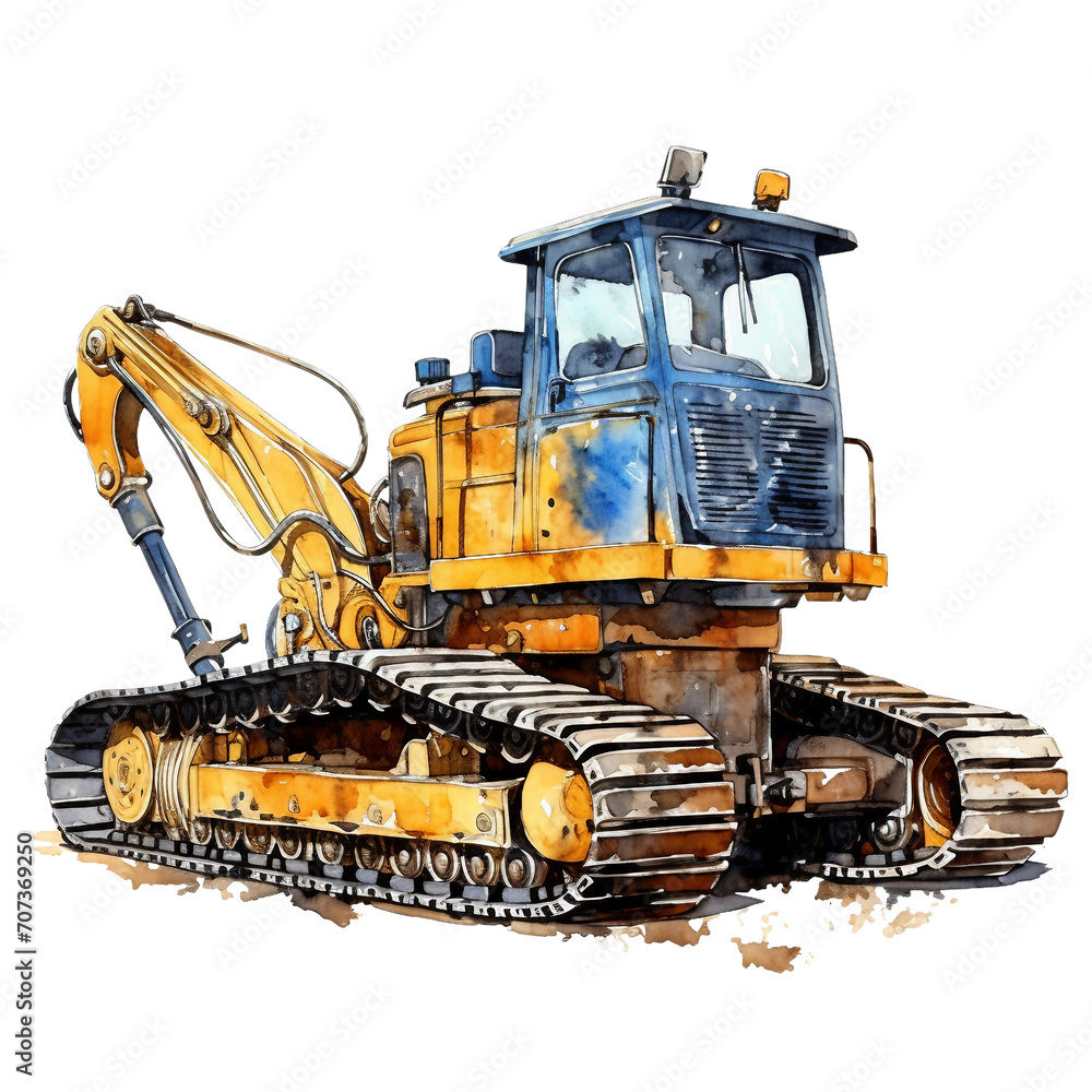 Obraz premium excavator isolated on white, watercolor illustration isolated on a white background