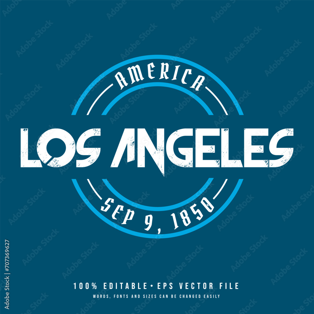 Los Angeles circle badge logo text effect vector. Editable college t-shirt design printable text effect vector