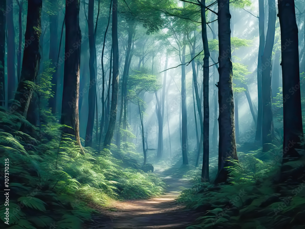 Beautiful mysterious forest landscape. Beautiful mysterious forest landscape.