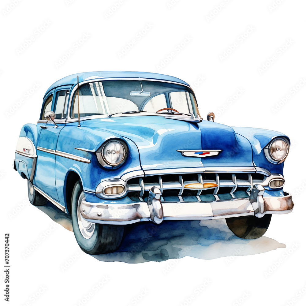 vintage car isolated on white, watercolor illustration isolated on a white background