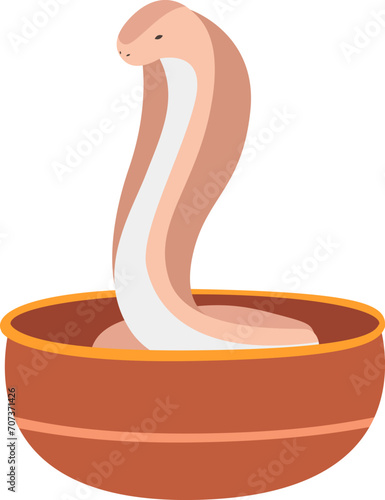 Cobra snake in a basket, charming cobra illustration. Indian serpent, danger and wildlife, exotic reptile vector illustration. © Vectorwonderland