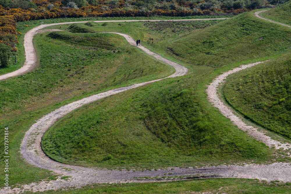 Winding walking paths in the landscape of Northumberlandia Park