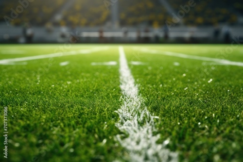 American football field, green grass with white field lines. Close-up photo © nakarin