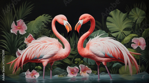 Romantic rituals of flamingos