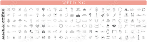 Big wedding collection, wedding illustrations, collection, bride, groom, greetings, design elements photo