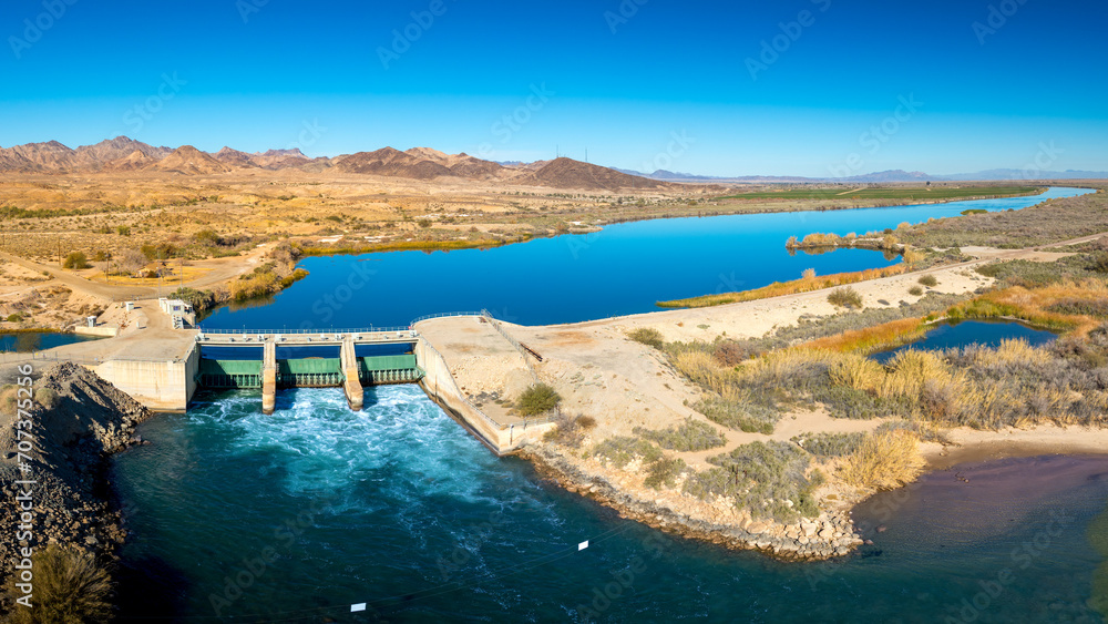 Dam diverts water from the Colorado River for agricultural use near Parker, Arizona
