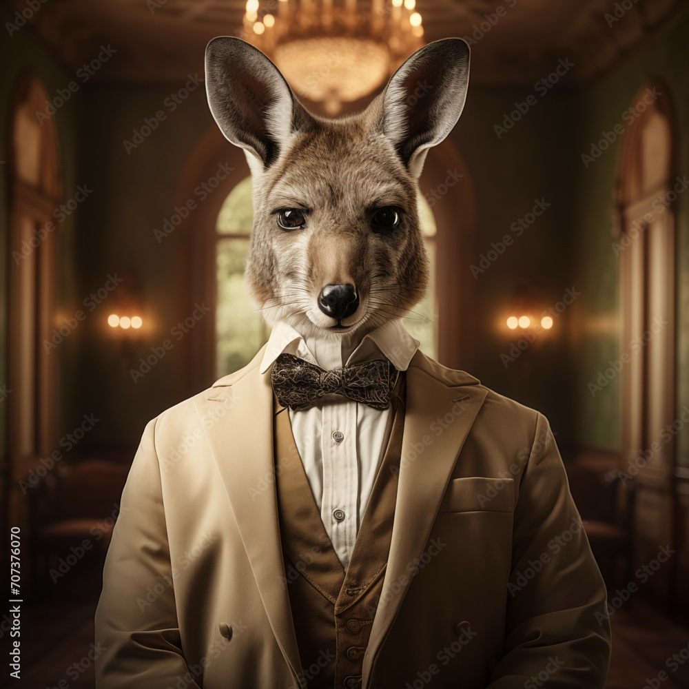 Portret kangaroo in formal dress, fashionable - obrazy, fototapety, plakaty 
