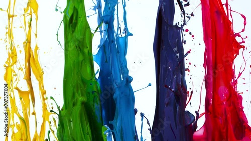 Colorful Paint Splashes in Super Slow Motion Isolated on White Background, 1000fps. photo
