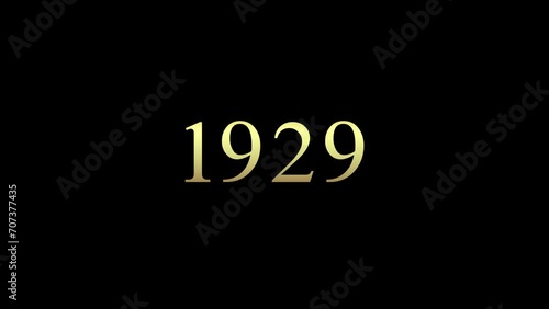 Animation of a number spinning like a reel. Displaying the year „1929“. Golden number on black background and green screen background. photo