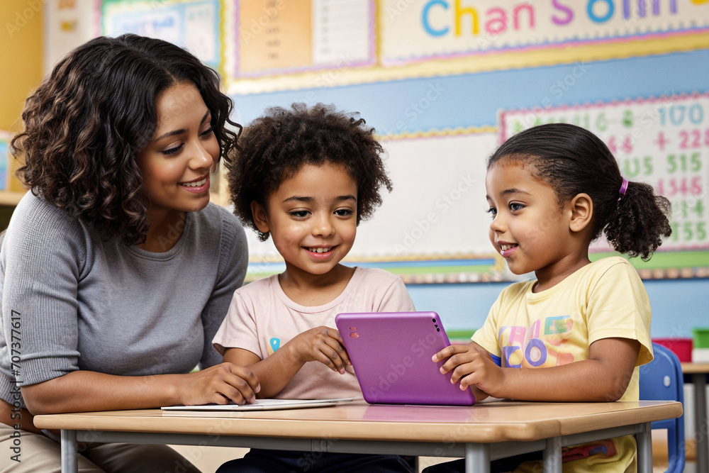toddler students in a classroom utilizing tablets and electronics to learn toddler students in a classroom utilizing tablets and electronics to learn