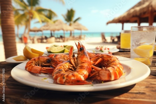 Punta Cana Feast: Indulge in a Seafood Paradise in Punta Cana, Where the Beach Meets Marisco Delights, Enhanced with Lemon for a Summer Culinary Delight.

 photo