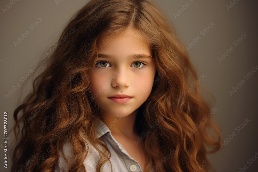 Portrait of a cute little girl with long curly hair. Studio shot. Portrait of a cute little girl with long curly hair. Studio shot.