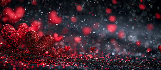 Valentine's day background with glitter hearts. Hearts as background. Valentines day concept.
