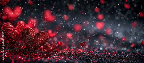Valentine's day background with glitter hearts. Hearts as background. Valentines day concept.
