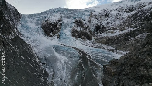 Buer, Buardalen Valley, Buarbreen, glacier arm of Folgefonna, Vestland, Norway