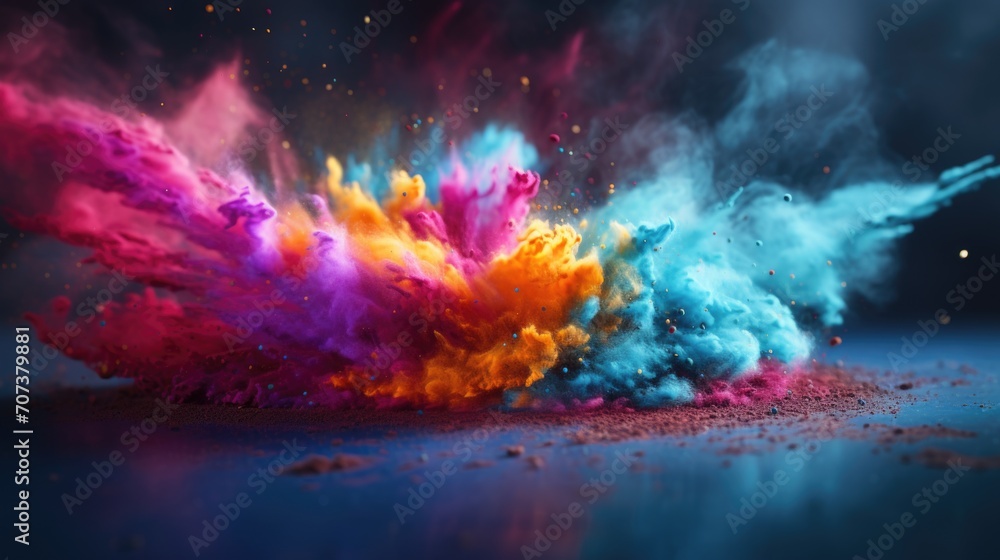 Holi celebration: a riot of colors and joyous revelry, embracing cultural vibrancy and traditions in a festive spectacle of music, dance, and jubilation, capturing the spirit of springtime merriment. - obrazy, fototapety, plakaty 