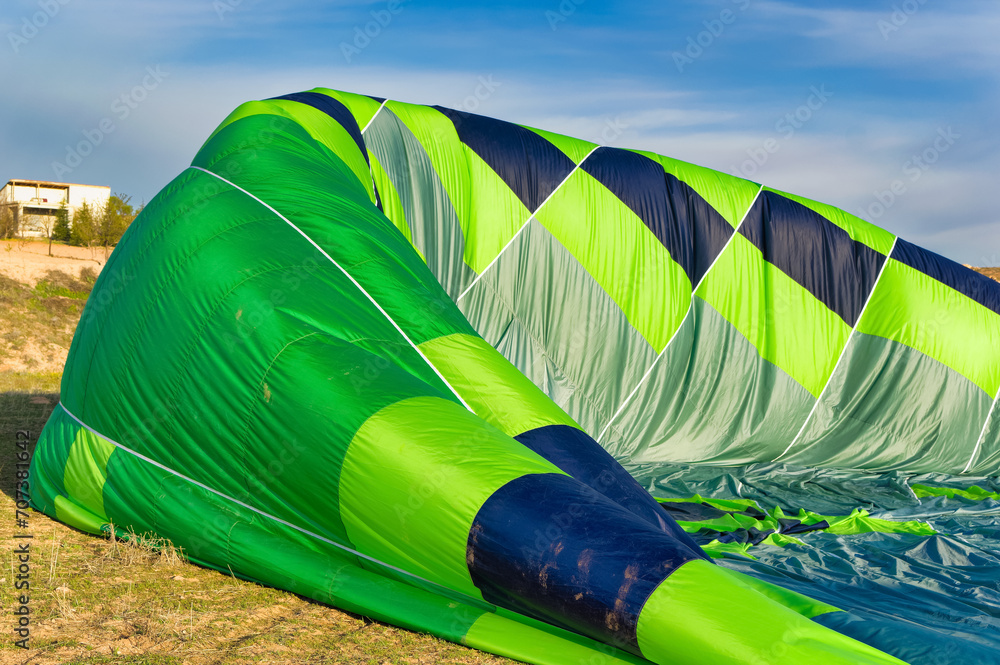Hot air balloon after flight in Cappadocia, Turkey.