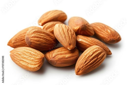 Almond collection set for packaging with raw and healthy nuts on white background
