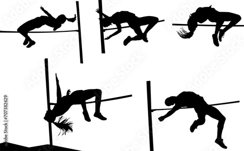 salto con pertiga, vector, siluetas, atletas, gimnasta, pole