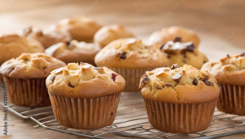 Different homemade muffins, selective focus.