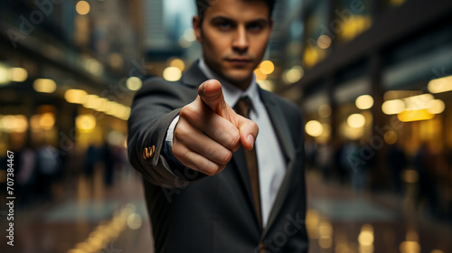 Man in suit pointing his finger at you and the camera photo