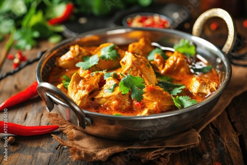Chicken curry from India served in a balti dish photo