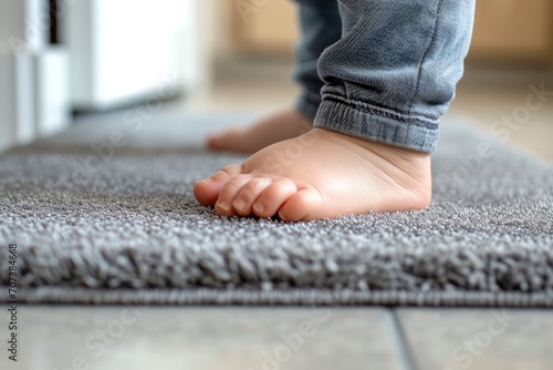 Child steps on doormat