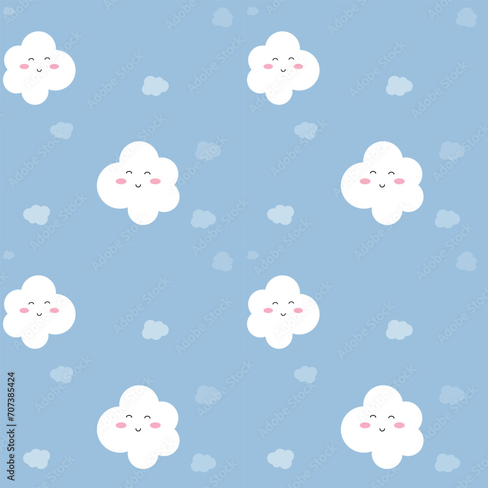 Web Cute and funny clouds on a blue background. Seamless pattern. Boy baby. Web Cute and funny clouds on a blue background. Seamless pattern. Boy baby.