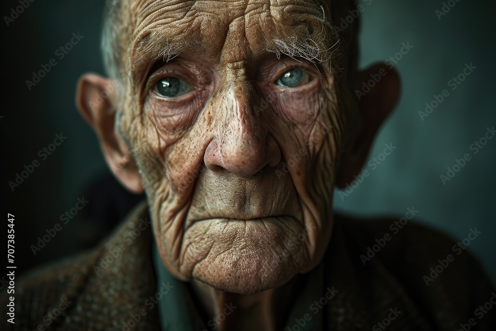 A weathered face, etched with stories of a life well-lived, gazes out with piercing blue eyes in this intimate portrait of an aging man A weathered face, etched with stories of a life well-lived, gazes out with piercing blue eyes in this intimate portrait of an aging man