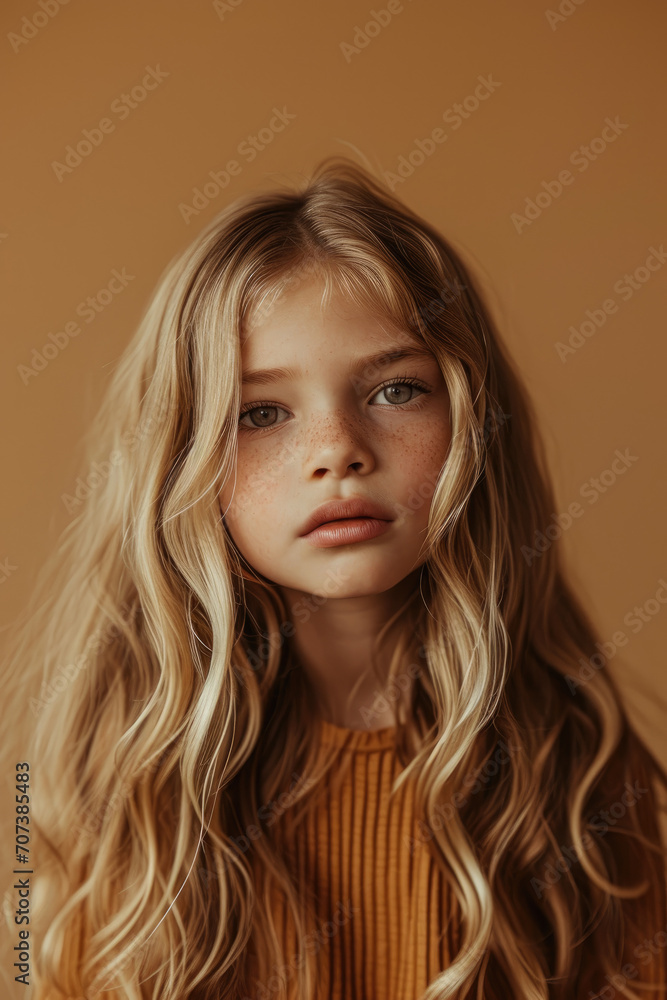 close up portrait of a young caucasian white pale blonde girl with long flowing hair and natural autumn warm background for hair commercial magazine editorial advertisement in girly feminine look close up portrait of a young caucasian white pale blonde girl with long flowing hair and natural autumn warm background for hair commercial magazine editorial advertisement in girly feminine look