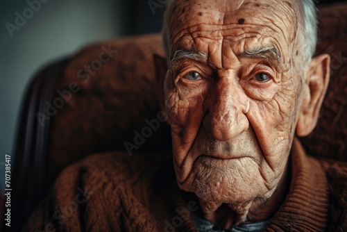 A weathered portrait of an elderly man  with deep wrinkles etched across his skin  captures the raw beauty of a lifetime etched upon his face