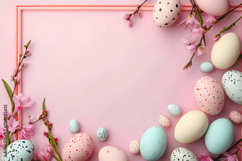 Easter greeting card frame on background.