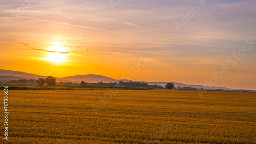 Sunrise over gain fields, Slavonia region of Croatia